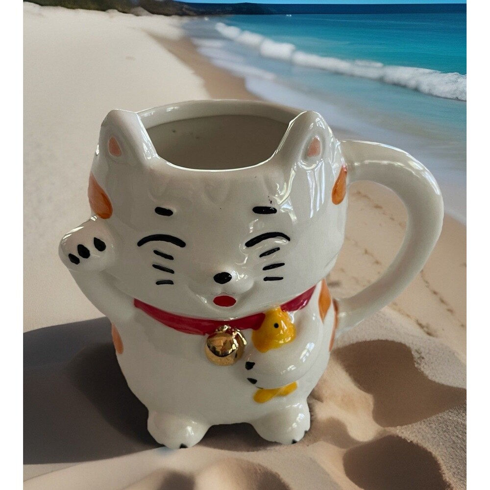 Lucky Kitty Cat Figural Ceramic Coffee Mug Cup Whimsical Decor Spencers Gifts